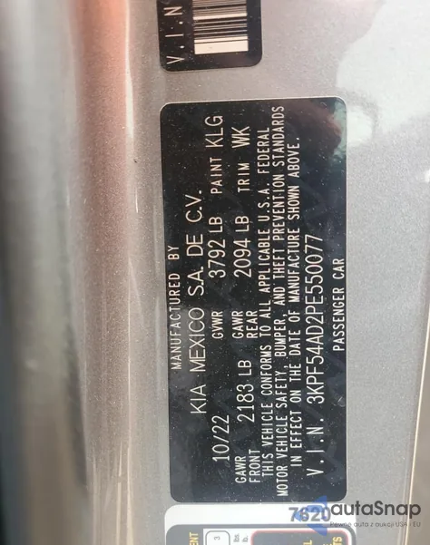 2023 Kia Forte Gt Line z USA, uszkodzony, nr VIN 3KPF54AD2PE550077